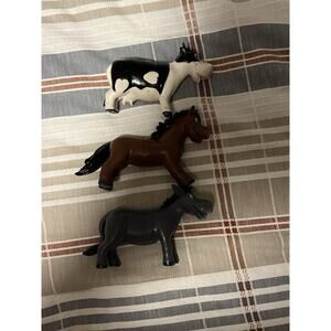 VTG lot Of 3 Ja-Ru Farm Animal Toys Donkey Cow Horse Rubber Figure 6”